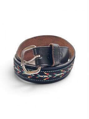 Vintage Southwestern Woven Leather Belt Size 32 1.5” Boho Western